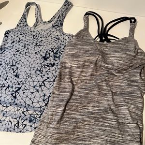 A lot of 2 Lululemon tops/active wear size small/black,white,blue